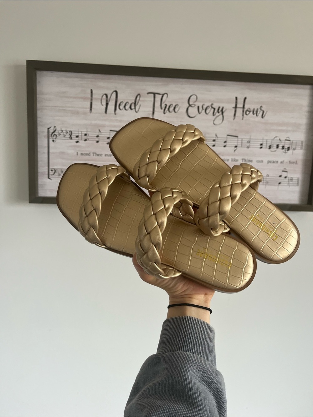 Braided Double-Strap Slide Sandals in Gold - Women